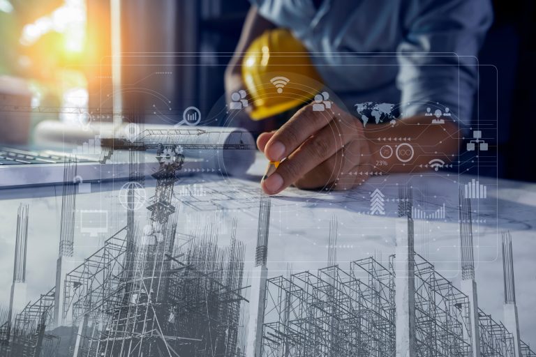 Construction and structure concept, engineer working with digita